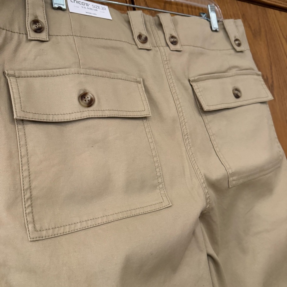 NWT Chico's Size 2R Fly Front Wide Leg Pant Fashion Wild Truffle Chino Khaki - Picture 7 of 16